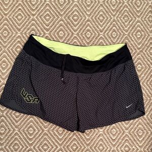 Nike Women's Black and Neon Yellow Athletic Shorts